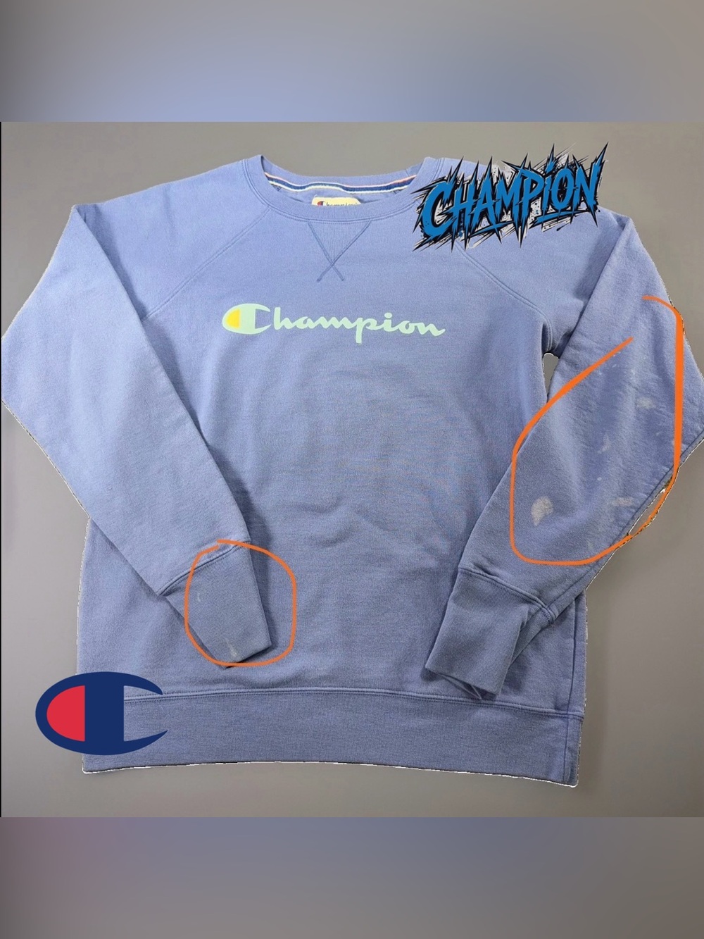 y2k champion crewneck sweatshirt Light Blue Size Medium Women’s With Flaws